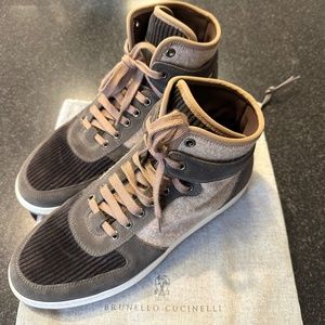 Brunello Cucinelli Cord/ Flannel / Suede Arione High-Top Sneaker size 44 EU